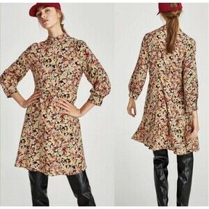 Zara Basic z1975 Floral Long Sleeve Minidress Boho Liberty Look Medium (H03)